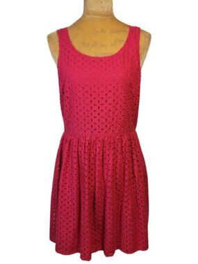 Old Navy Hot Pink Lined Eyelet Tank Babydoll Mini Dress Size 8